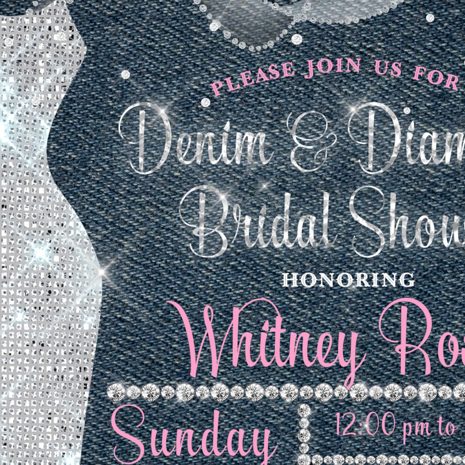 Denim and Diamonds Bridal Shower Invitation Blue Jean Bling Etsy