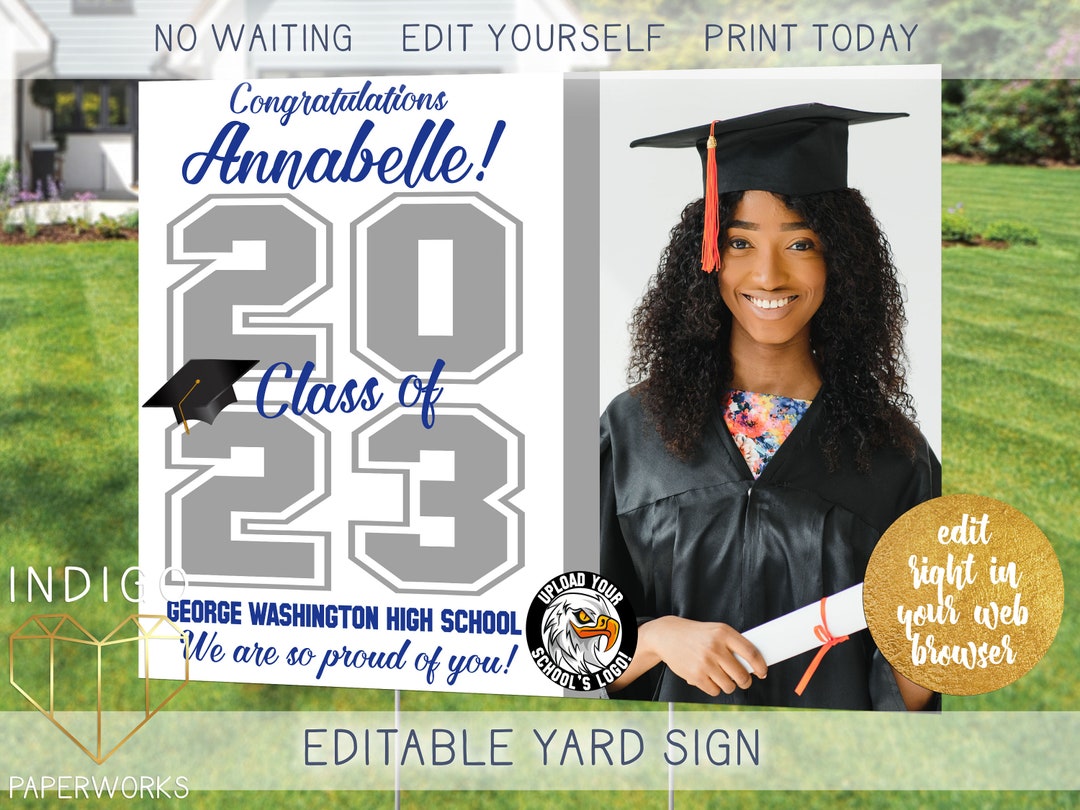 Printable Photo Grad Lawn Sign Grey and Navy Custom Graduate Decor 2025 ...