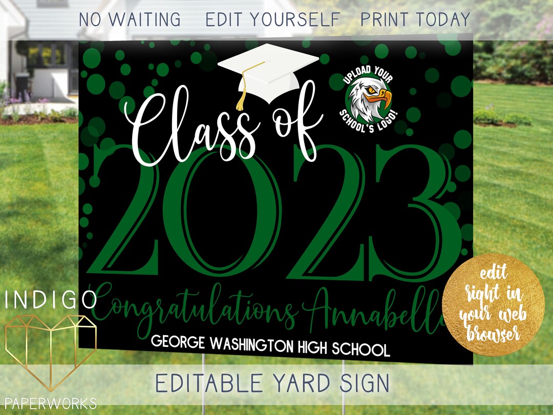 Printable 2025 Graduation Lawn Sign, Custom Green & Black Modern Grad ...