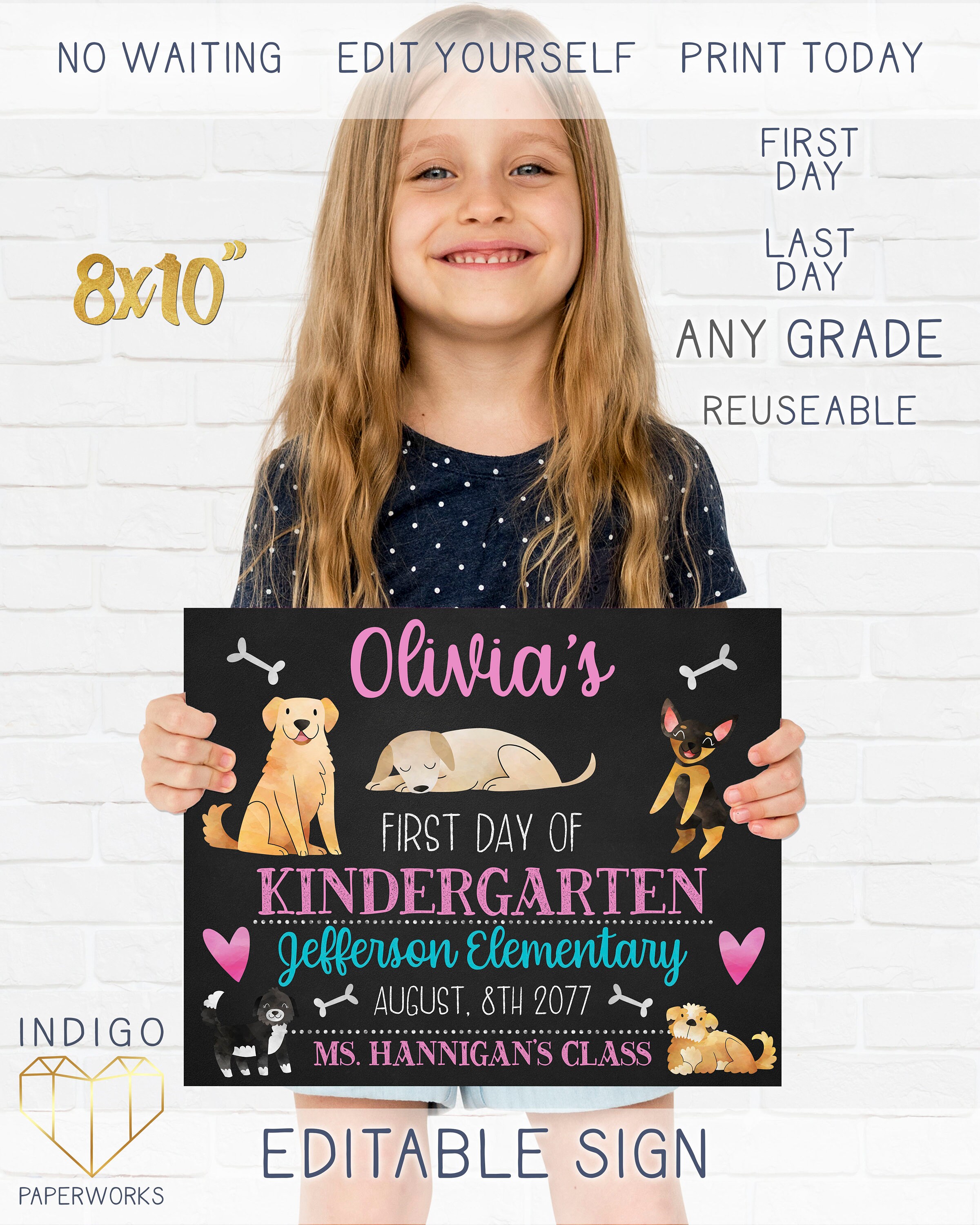 Printable Puppy Dog First Day of School Chalkboard Sign Etsy