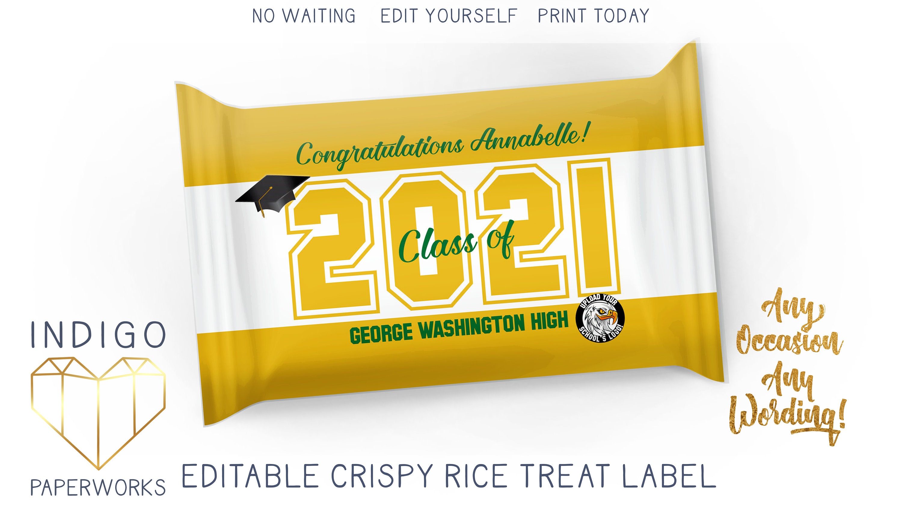 Printable Graduation Crispy Rice Treat Label 2021 Grad Green Etsy