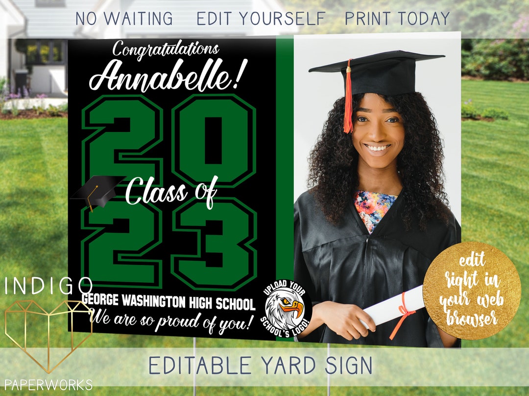 Printable 2025 Graduation Photo Lawn Sign, Black and Green Custom Grad ...