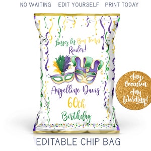 Karneval Maskerade Chip Tasche, Karneval Chip Tasche, Bon Temps Roulet Geburtstag Benutzerdefinierte DIY Party Favor