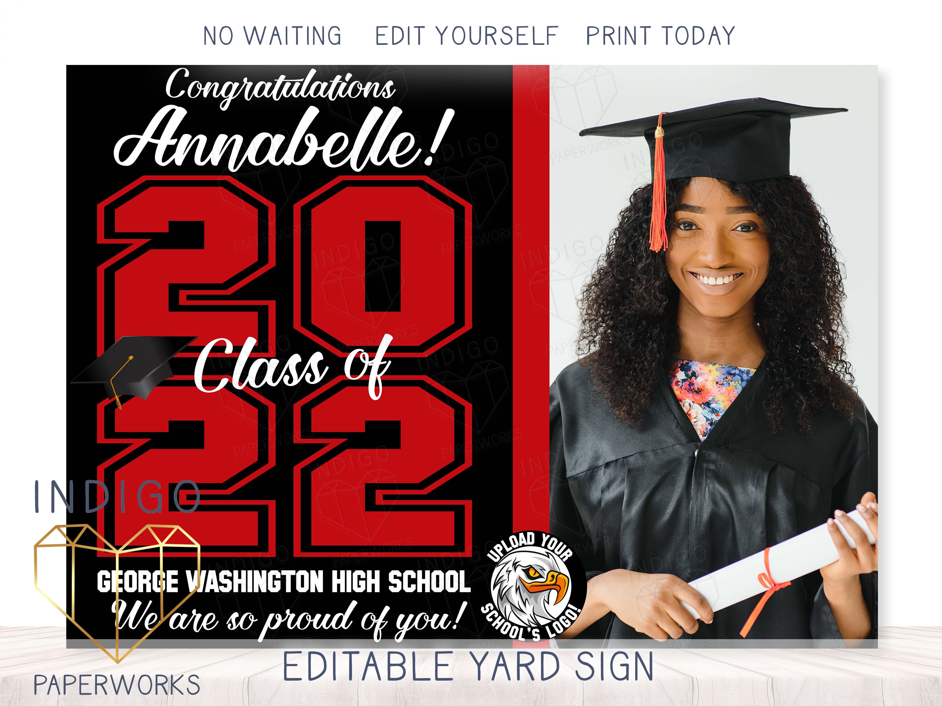 Printable 2022 Graduation Photo Lawn Sign Black White and Red - Etsy