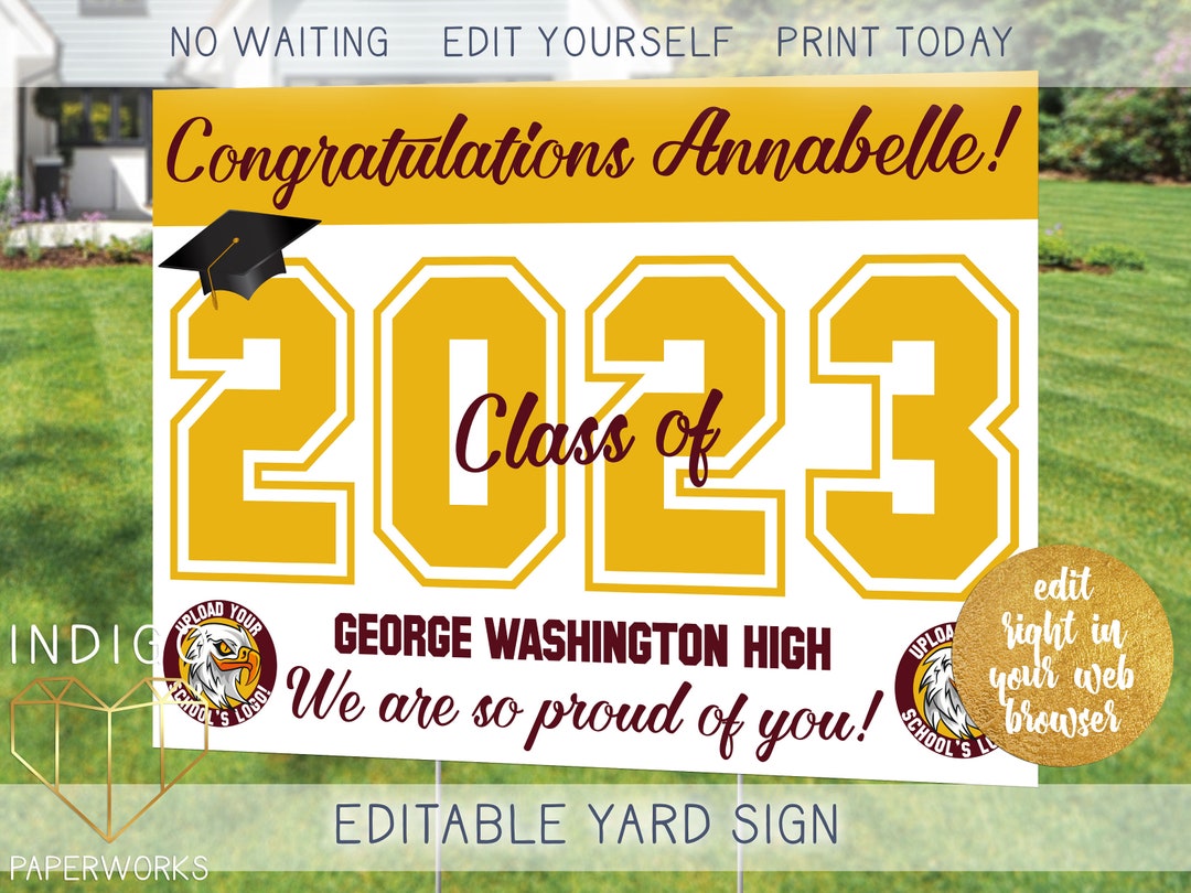 Printable 2023 Graduation Lawn Sign, Custom Burgundy and Gold Grad