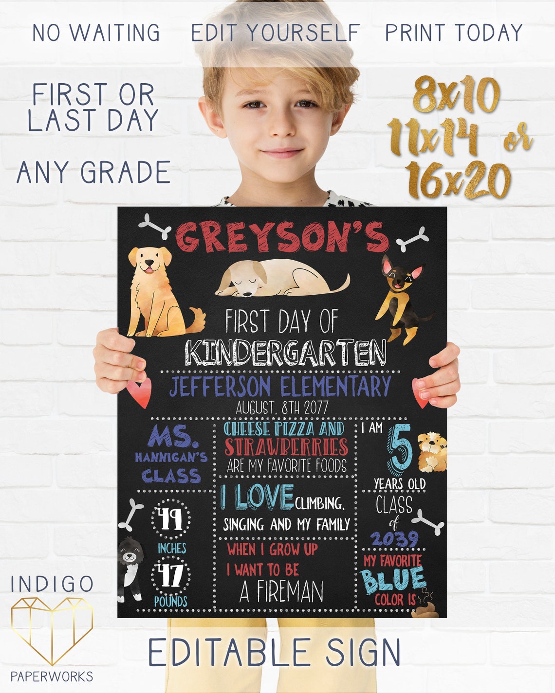 Printable Puppy Dog First Day of School Chalkboard Sign Etsy