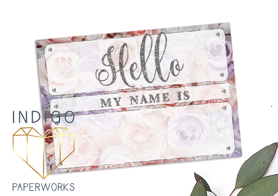 Printable Silver Floral Name Tags Bridal Shower Name Tags Etsy