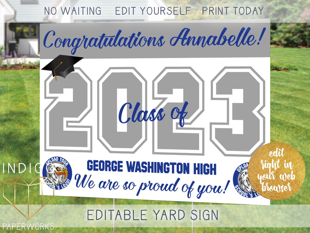 Printable 2025 Graduation Lawn Sign, Custom Navy Blue and Gray Grad ...