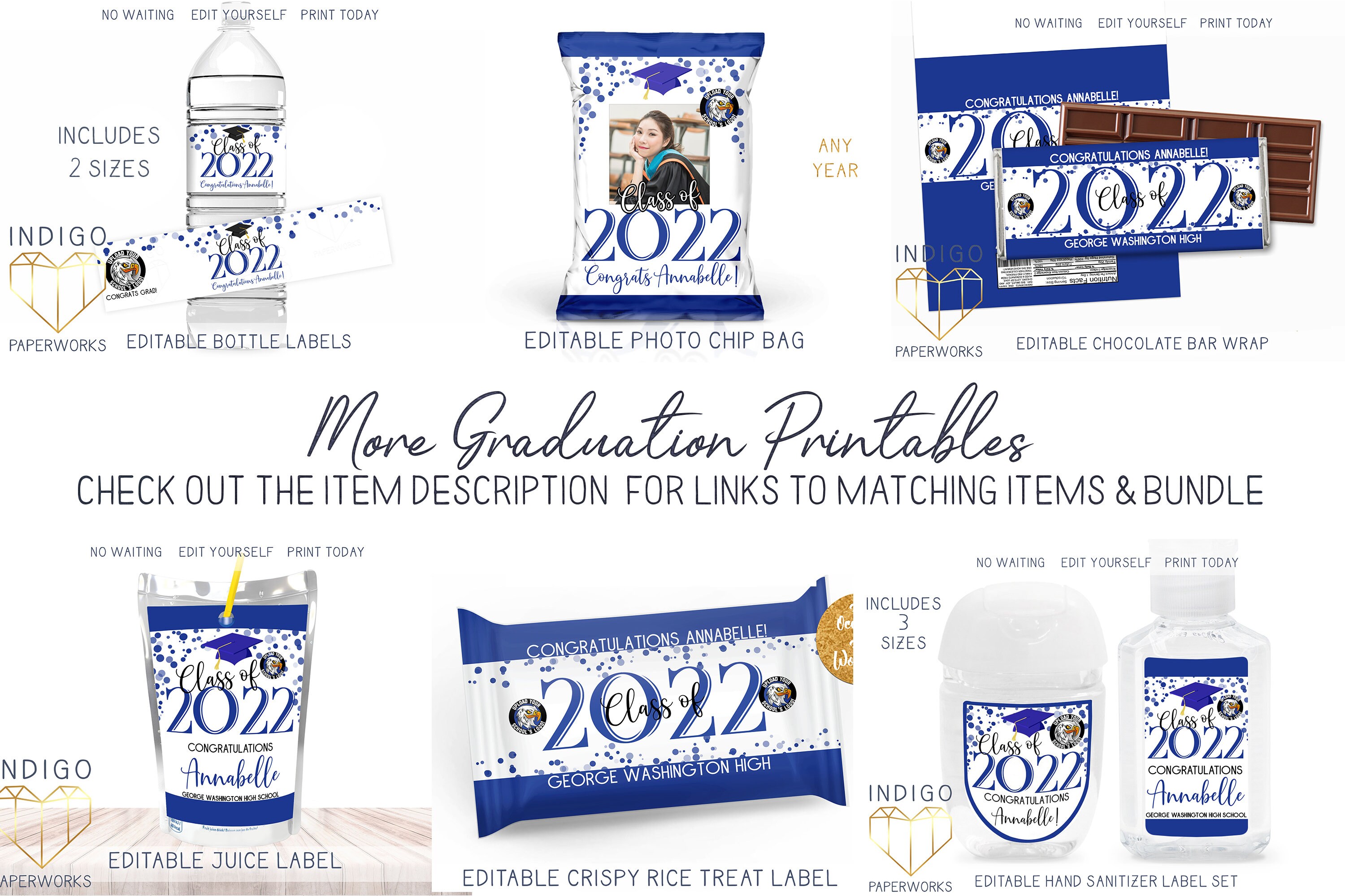 Printable Class of 2023 Graduation Juice Label Navy Blue & - Etsy