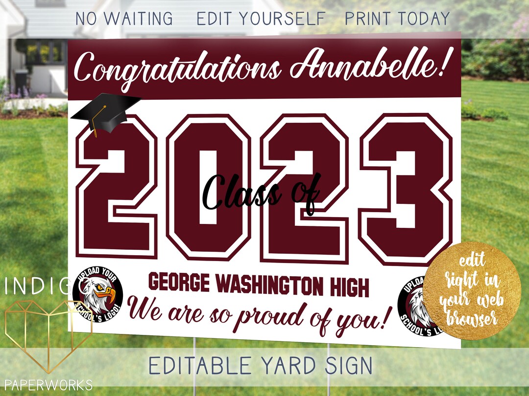 Printable 2023 Graduation Lawn Sign, Custom Burgundy and White Grad ...
