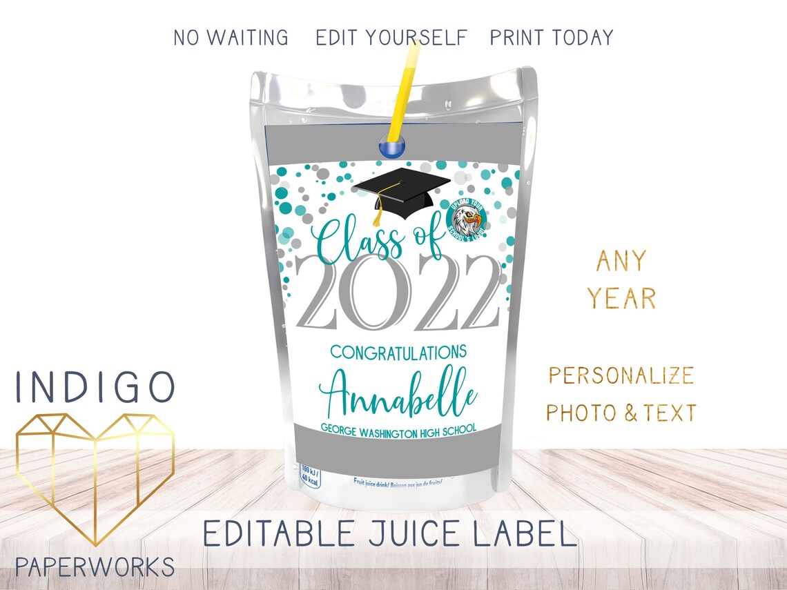 Printable Class of 2023 Graduation Juice Label Teal & Silver - Etsy