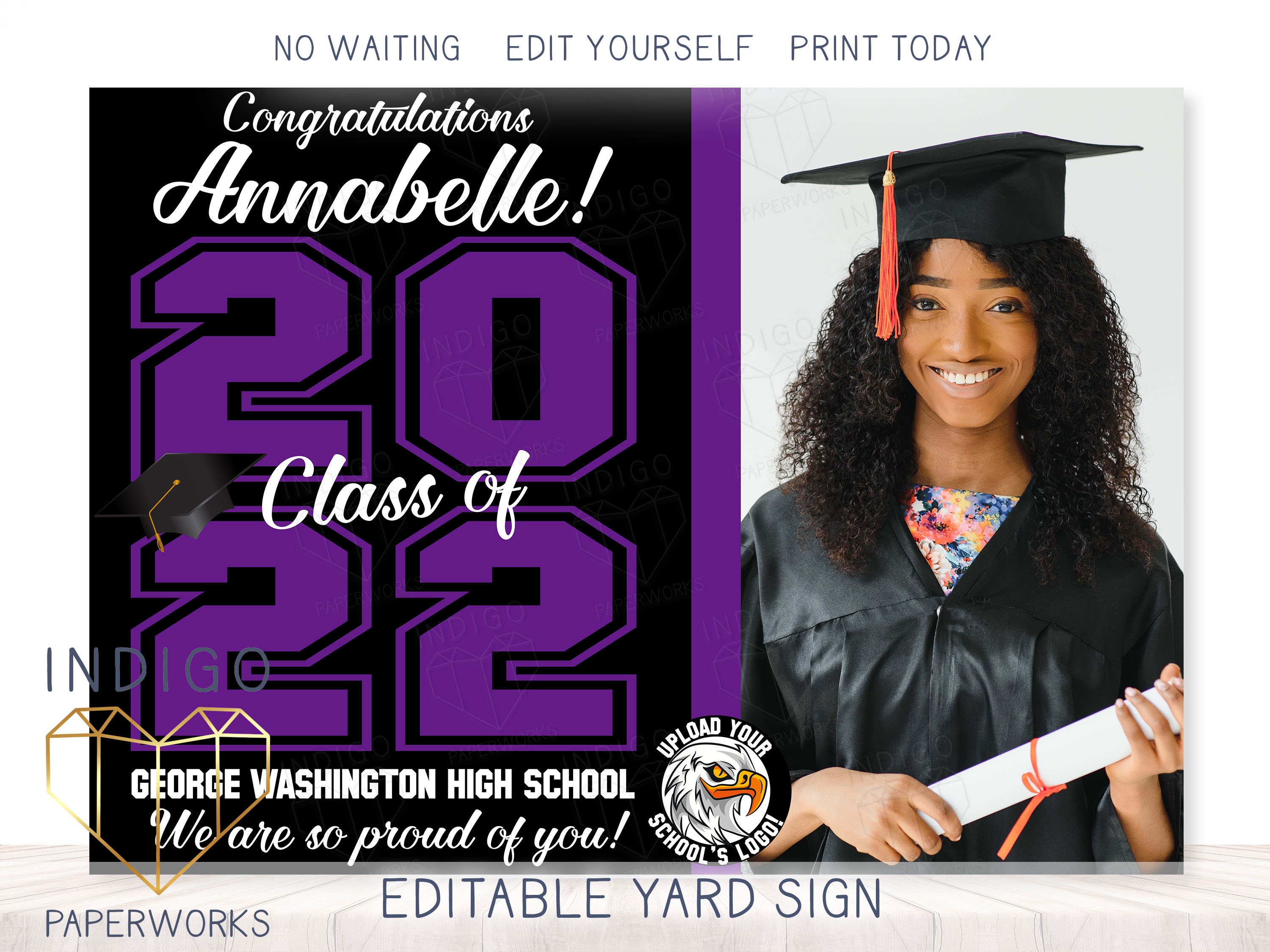 Printable 2022 Graduation Photo Lawn Sign Black and Purple | Etsy