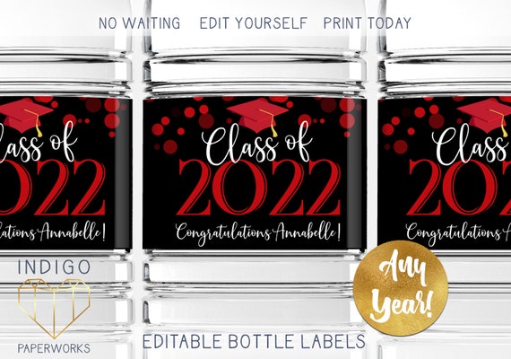 Étiquettes imprimables de bouteille d'eau de graduation 2023 Étiquettes  rouges et noires personnalisées personnalisées pour Avery 22845  Téléchargement instantané -  France