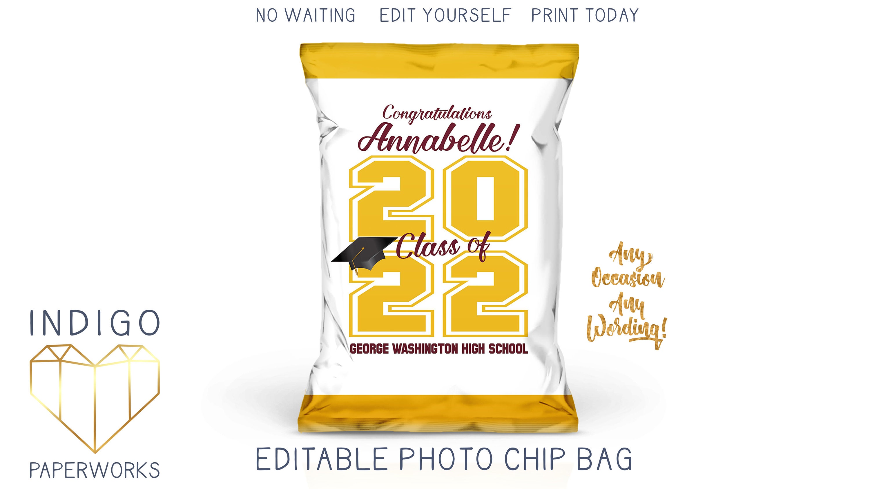 Printable 2022 Graduation Chip Bag Burgundy and Gold Grad - Etsy