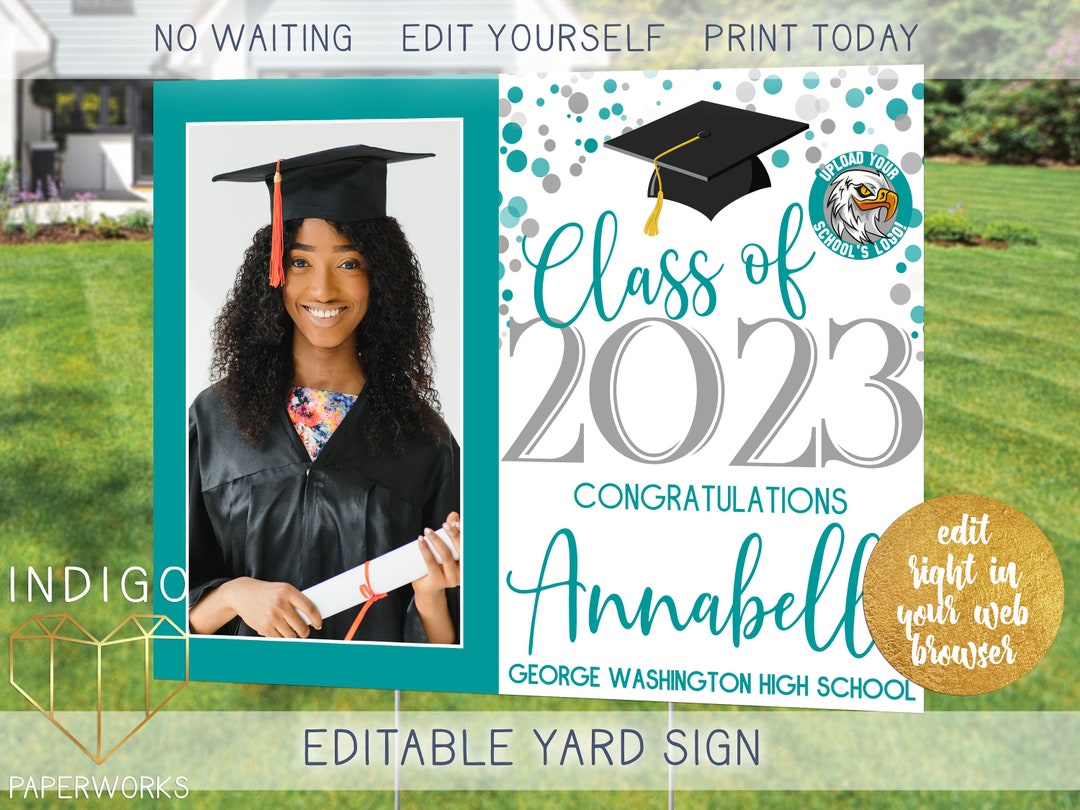 Printable 2023 Grad Lawn Sign With Photo Teal and Grey Custom Modern ...
