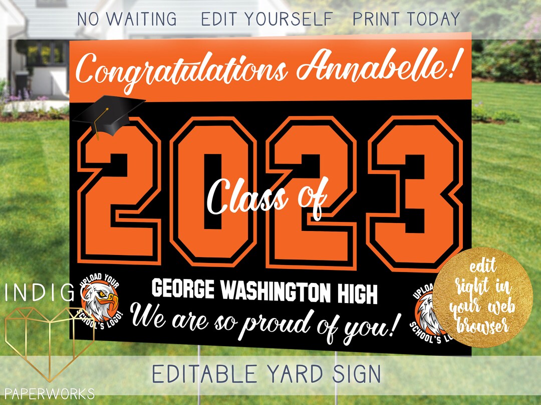 Printable 2023 Graduation Lawn Sign, Custom Black and Orange Grad Decor ...