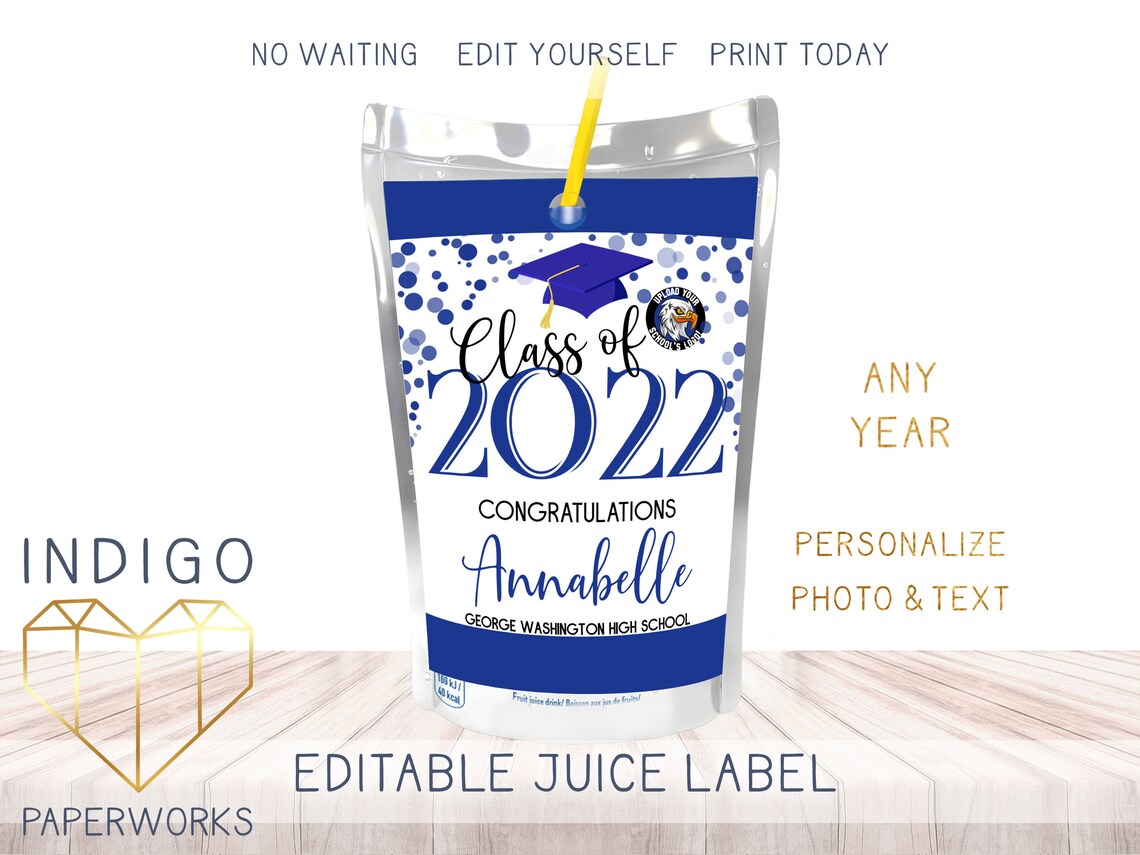Printable Class of 2023 Graduation Juice Label Navy Blue & - Etsy