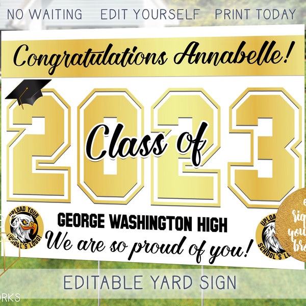 Printable 2023 Graduation Lawn Sign, Custom Congrats Graduate Decor 2023 Outdoor Front Yard Poster Digital Template Instant Download