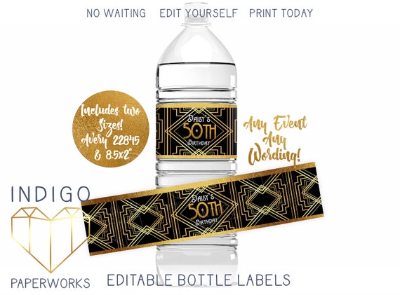 Printable Art Deco Gold Water Bottle Label Black and Gold - Etsy Canada