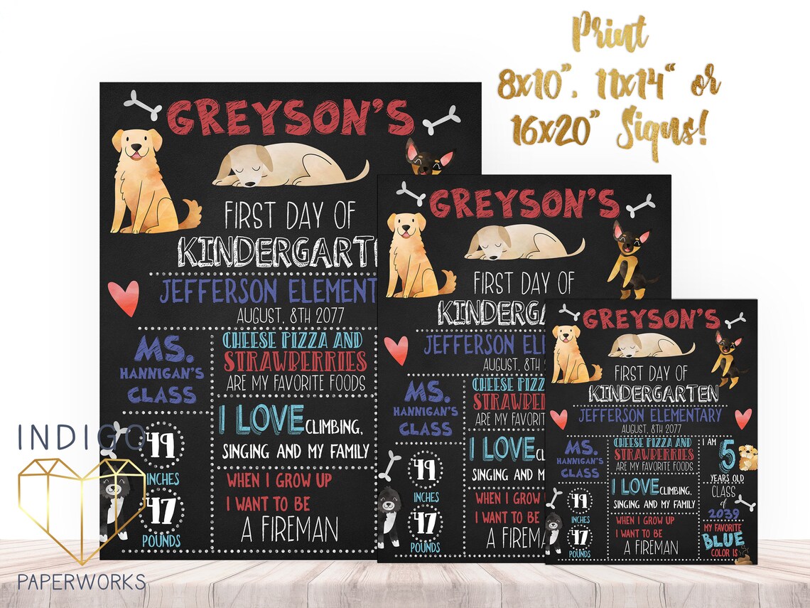 Printable Puppy Dog First Day of School Chalkboard Sign Etsy