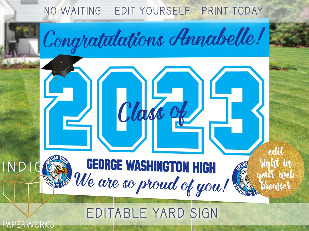 Printable 2023 Graduation Lawn Sign, Custom Light Blue and Navy Blue ...