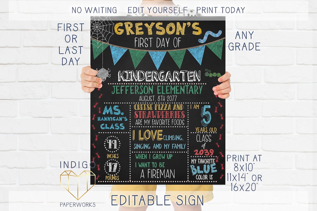 Printable First Day of School Bugs Chalkboard Sign, Reusable Last Day ...