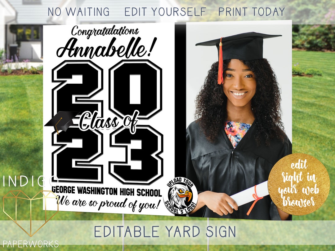 Printable 2023 Graduation Photo Lawn Sign, Custom Congratulations ...