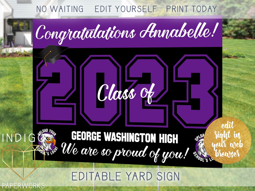 Printable 2023 Graduation Lawn Sign, Custom Black and Purple Grad Decor ...