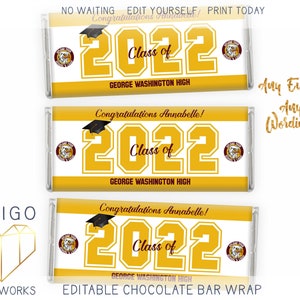 Printable 2025 Graduation Chocolate Bar Label, Burgundy and Yellow Candy Bar Wrapper, Custom DIY Grad Trunk Party Decor Instant Download