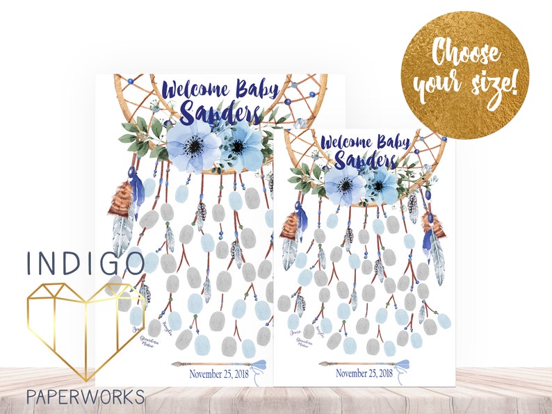 Dream Catcher Thumbprint Guestbook Poster Blue Boho Baby Etsy Dream Catcher Thumbprint Guestbook Poster Blue Boho Baby Etsy