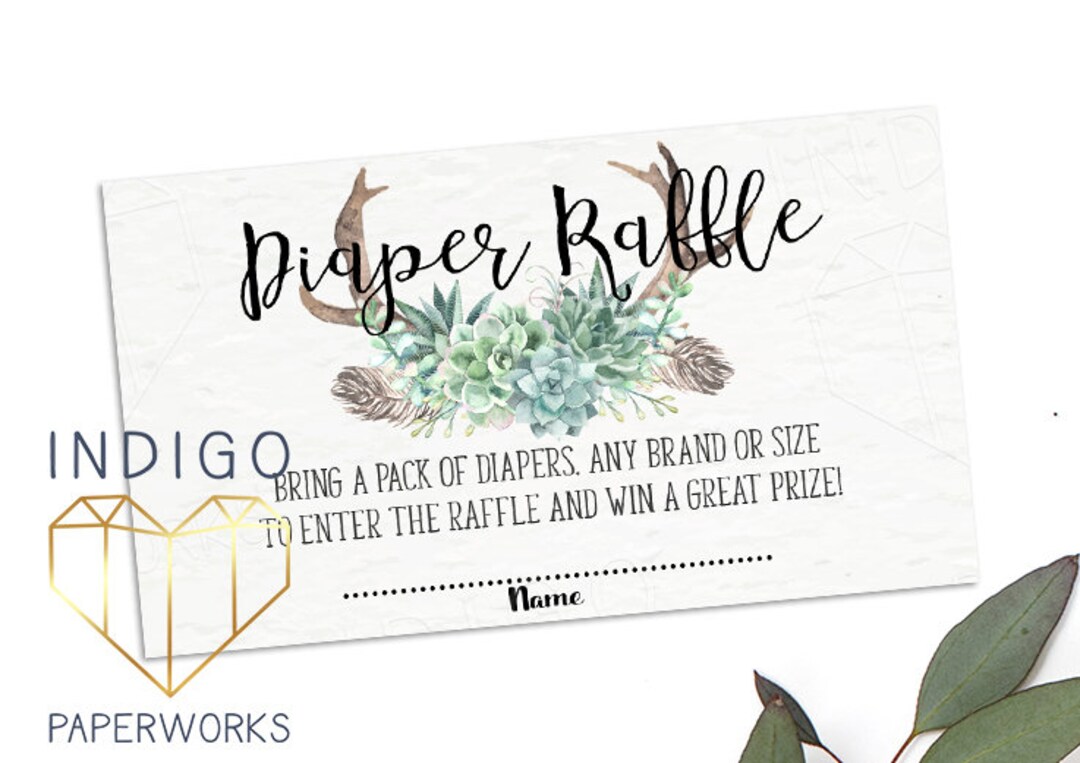 Boho Succulents Diaper Raffle Tickets, Cactus Greenery Raffle Printable ...