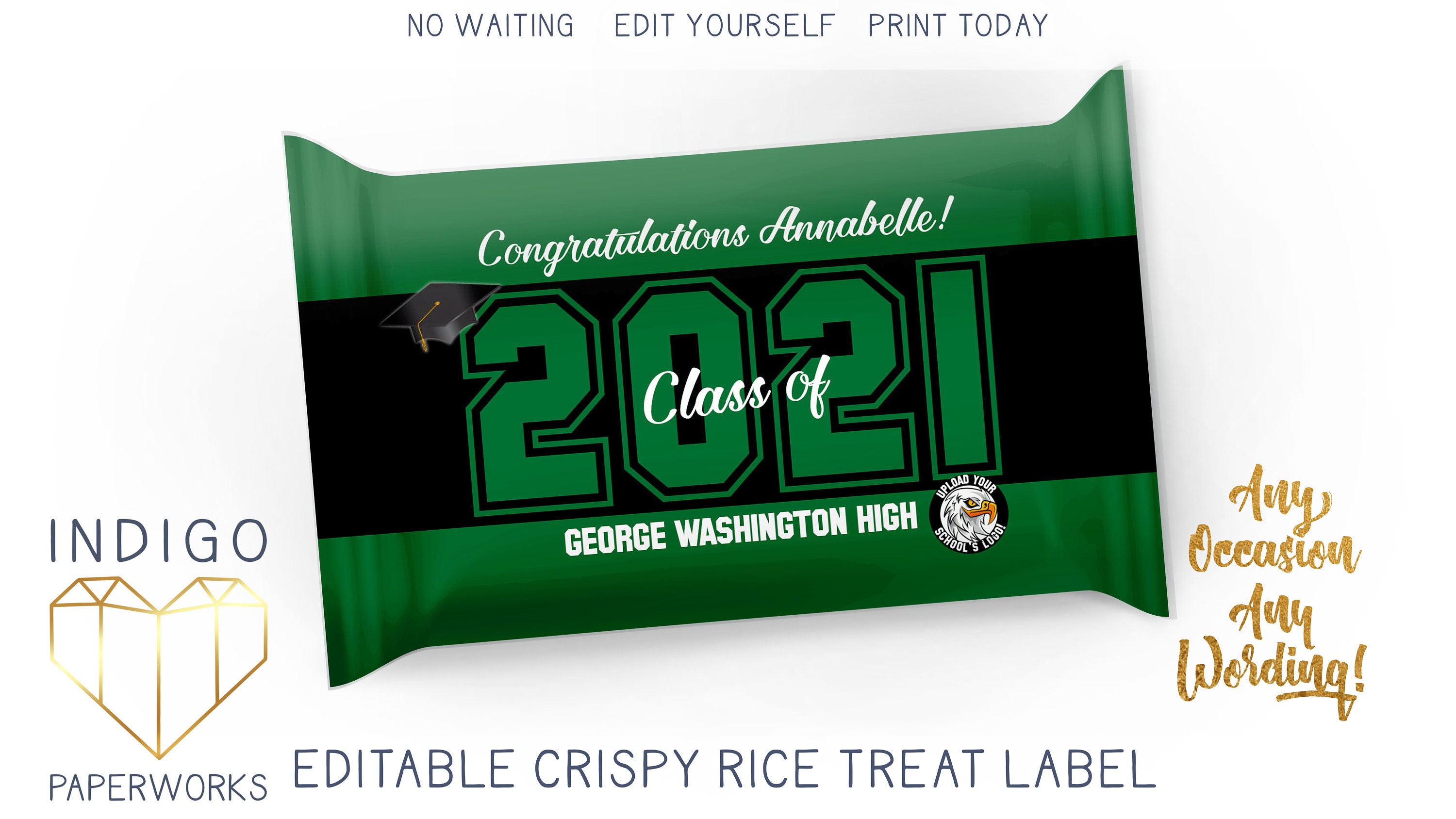 Printable Graduation Crispy Rice Treat Label 2021 Grad Green Etsy