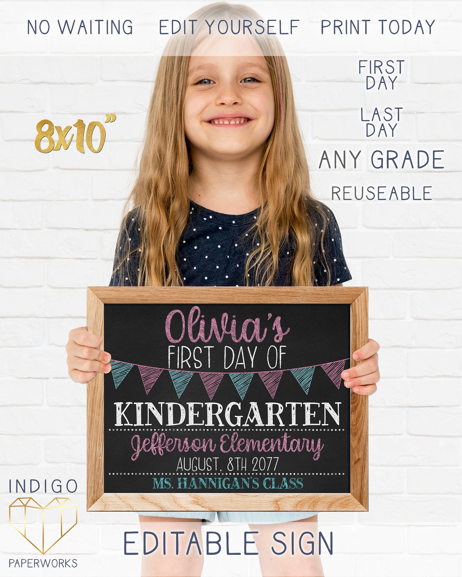 Printable First Day Of School Chalkboard Sign Reusable Last Etsy