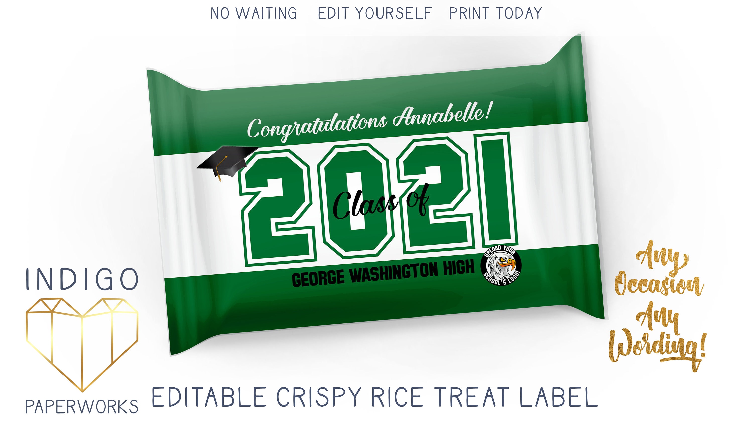 Printable Graduation Crispy Rice Treat Label 2021 Grad Green Etsy