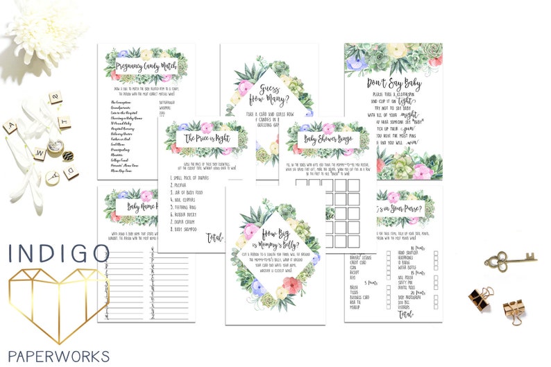 Modern Gender Neutral Game Bundle Instant Download Southwestern Cactus Succulent Baby Shower Game Set Llama Mama Baby Shower Games Package
