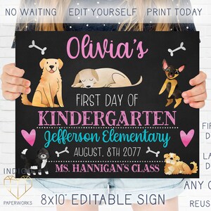 Printable Puppy Dog First Day Of School Chalkboard Sign, Reusable Last Day Of School Photo Prop, Personalized 8x10 1st Day Of Preschool Sign