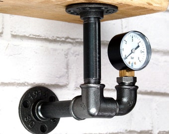 Industrieller Regalhalter Modell 1 mit radialem Manometer, Gusseisen - Steampunk Deko