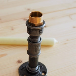 Medium candle holder in industrial style plumbing fittings image 1