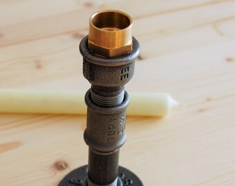 Medium candle holder in industrial style plumbing fittings
