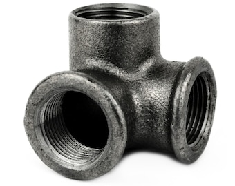 3-way elbow distributor in black cast iron 15/21mm (1/2") or 20/27mm (3/4") or 26/34mm (1") or 12/17" (3/8") or 33/42mm (1 1/4")