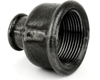 Manguito Reducido Hembra Hembra Hierro Fundido Negro | EN 10242 Fontanería | Mueble Industrial DIY Decoración