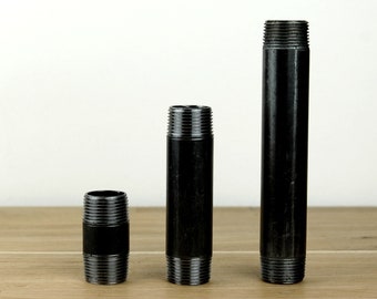 Black steel threaded tubes 4 to 150 cm 15/21mm (1/2'') or 20/27 (3/4'') or 26/34mm (1'') or 33/42mm (1''1/4)