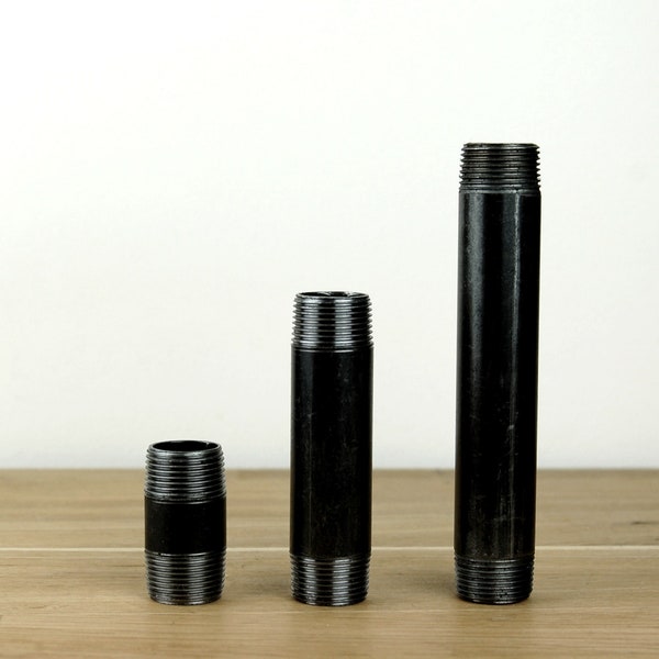 Tubes filetés acier noir 4 à 150 cm 15/21mm (1/2'') ou 20/27 (3/4'') ou 26/34mm (1'') ou 33/42mm (1''1/4)