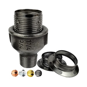 E27 metalllampsockelsats för industriella lampor – mässing, koppar, svart, krom – 1/2" eller 3/4" rörkoppling – DIY Steampunk-belysningsprojekt