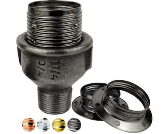 Metal E27 Socket Kit for Industrial Lamp – Brass, Copper, Black, Chrome – Plumbing Pipe 1/2" or 3/4" – DIY Steampunk Light