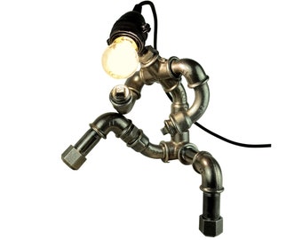 Lamp "Le Poseur" - steampunk robot in plumbing fittings