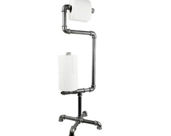 Industrial style toilet paper unwinder in plumbing pipes