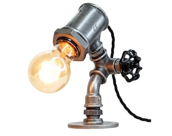 Pix Lamp - Industrial Pipe Lamp with Red or Black Valve Wheel