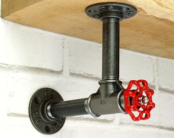 Shelf Bracket - Red or Black Valve Handle - Industrial Style - Model 1