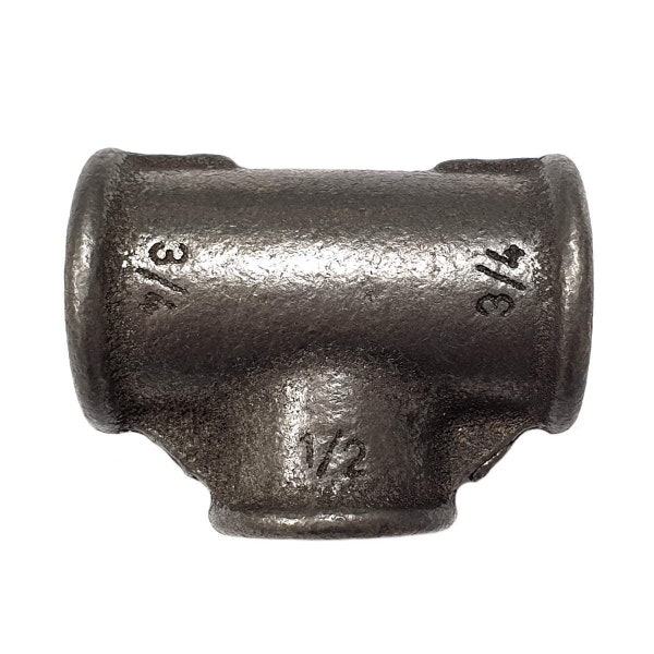 Reduced Tee Fitting - Black Cast Iron - FFF - All Sizes